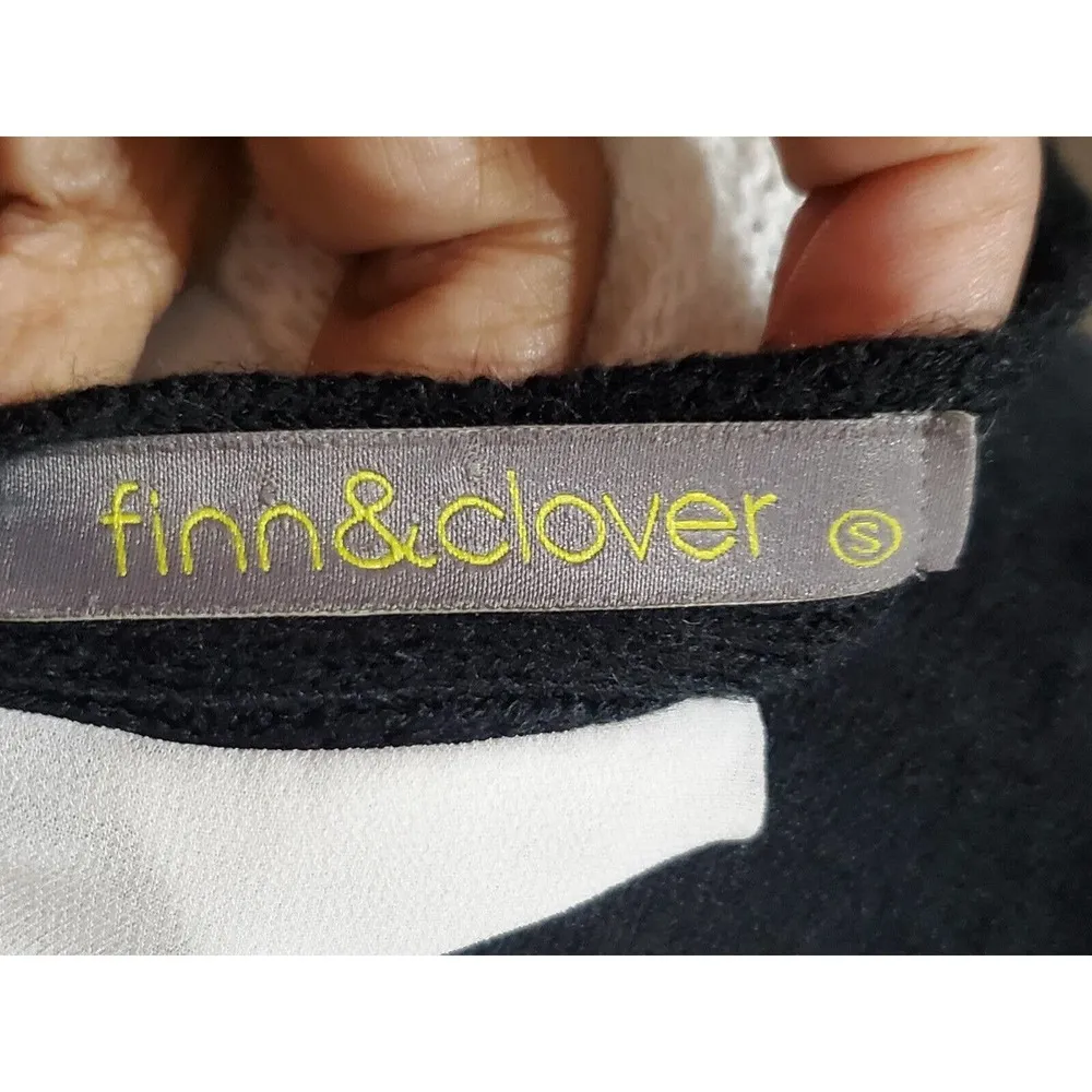 Finn & Clover Womens Black & White Acrylic Long Sleeve Button Cardigan Sweater S - Image 6