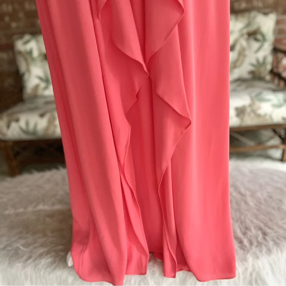 NEW BCBGMAXAZRIA Octavia Dress Maxi Halter Ruffle Coral Sleeveless Ruffle M - Image 7
