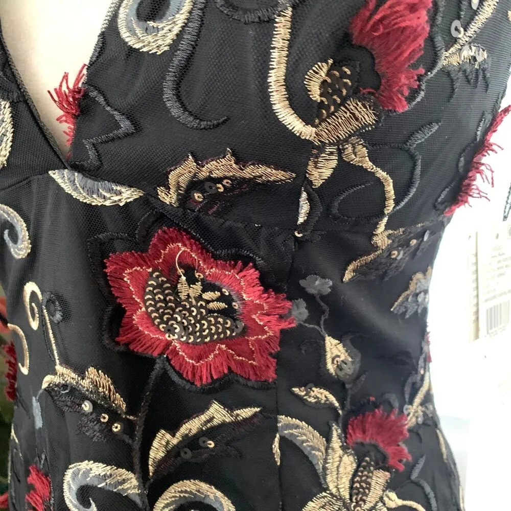 Aidan Mattox 3D Embroidered Sleeveless Mini Cocktail Dress in Wine Multi - Image 6