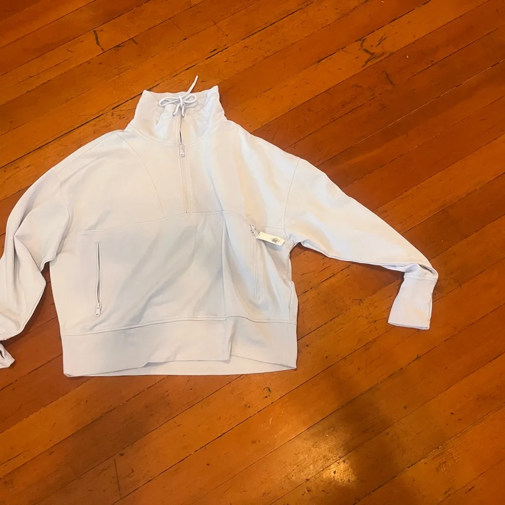 Old Navy Women's Sky Blue Half-Zip Hoodie - Image 4