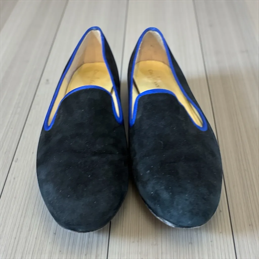 Cole Haan Classic black suede heavy royal blue grosgrain ribbon trim Flat 9.5 - Image 3
