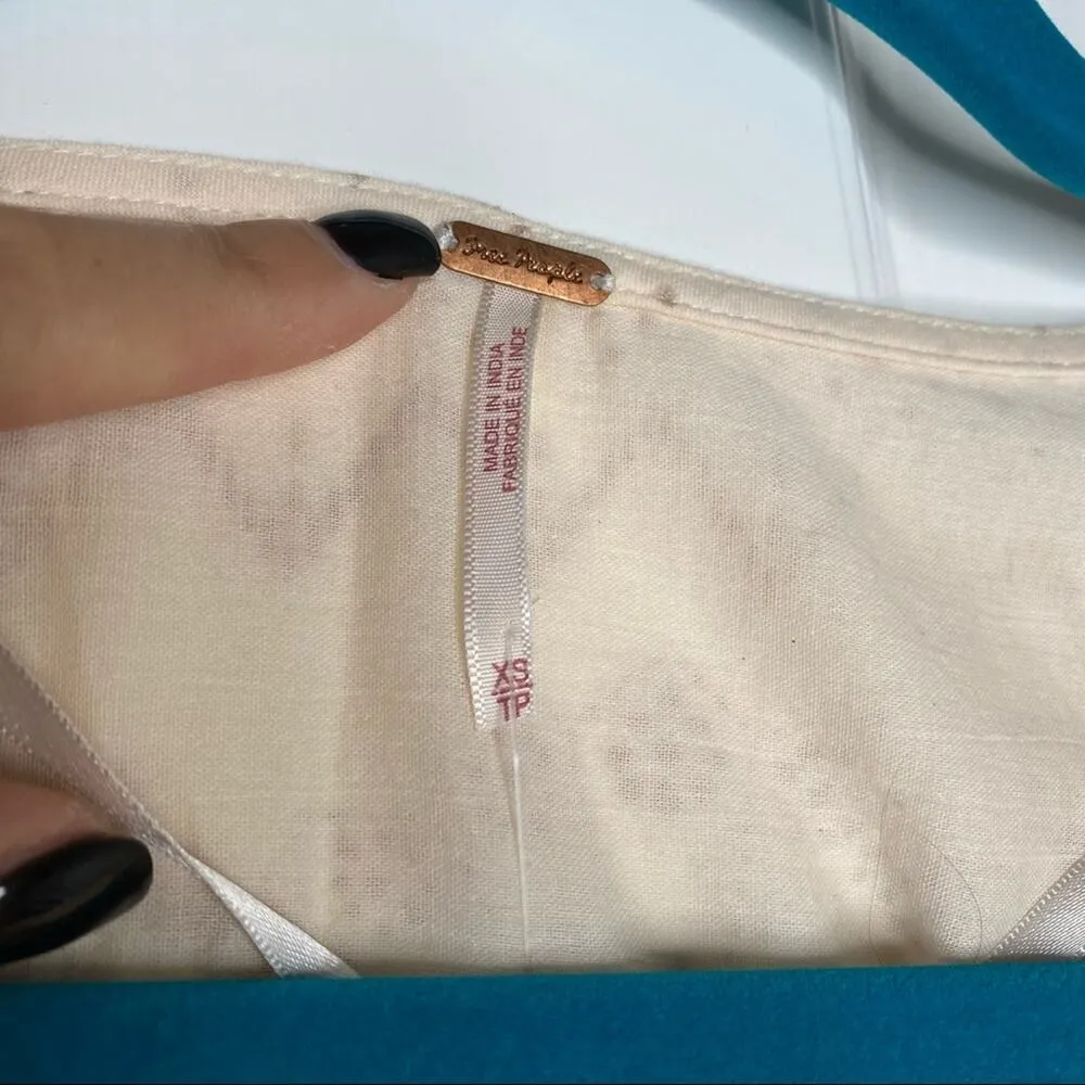 FREE PEOPLE Womens XS 100% Cotton V Neck Peplum Glitter Peasant Poet Blouse - Image 11