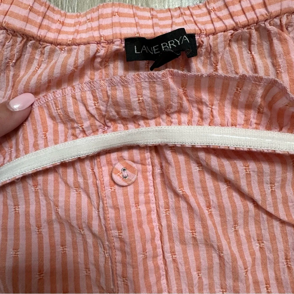 Lane Bryant Off-The-Shoulder Pink & Orange Flared Sleeve Shirt with Eyelets - Image 7