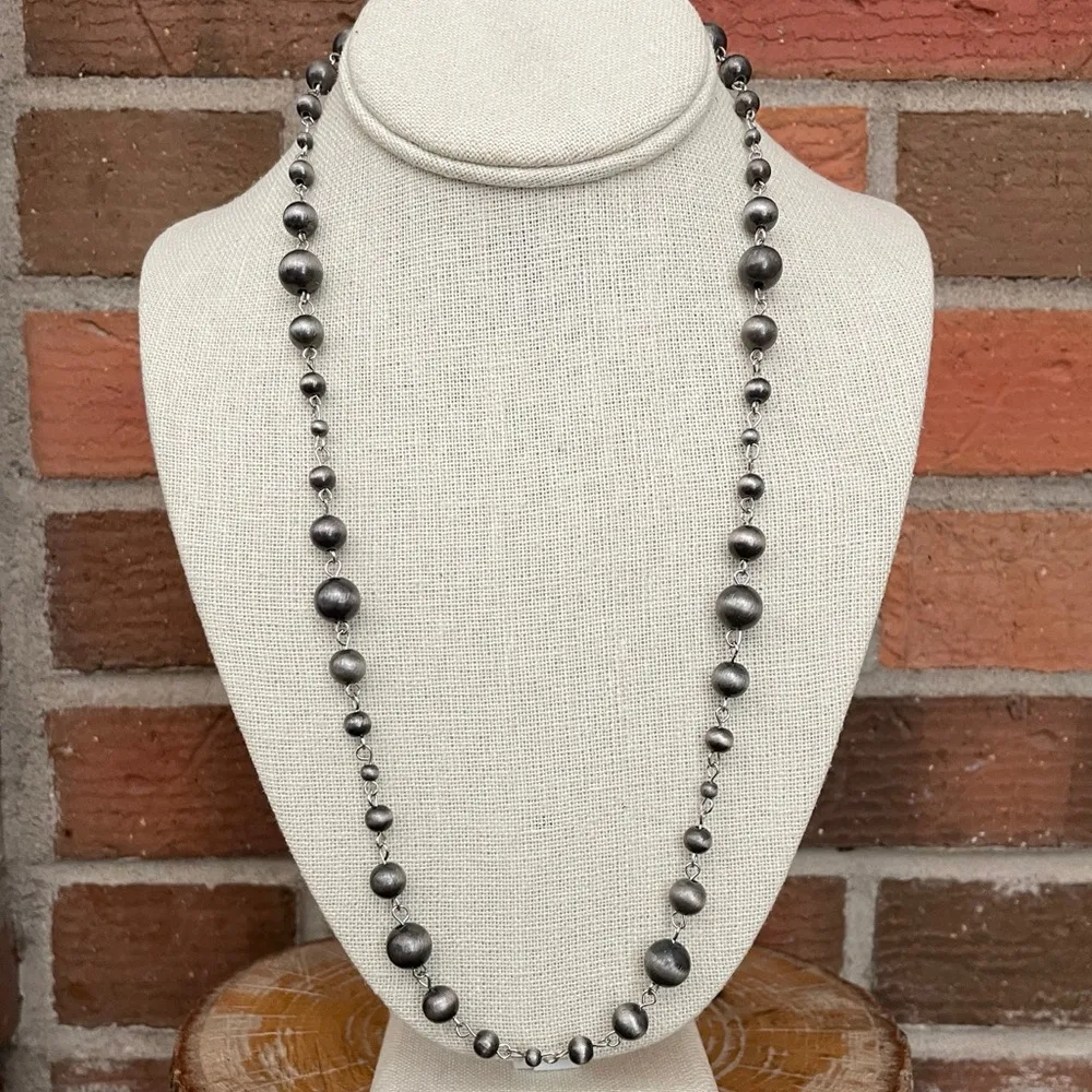 Navajo Style Pearl Spaced Bead Lariat Convertible Necklace Silver - Image 2