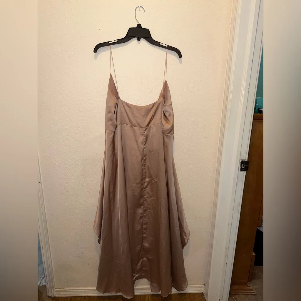 Showpo Veronica Asymmetric Satin Wrap dress slip dress Tan Size undefined - Image 9