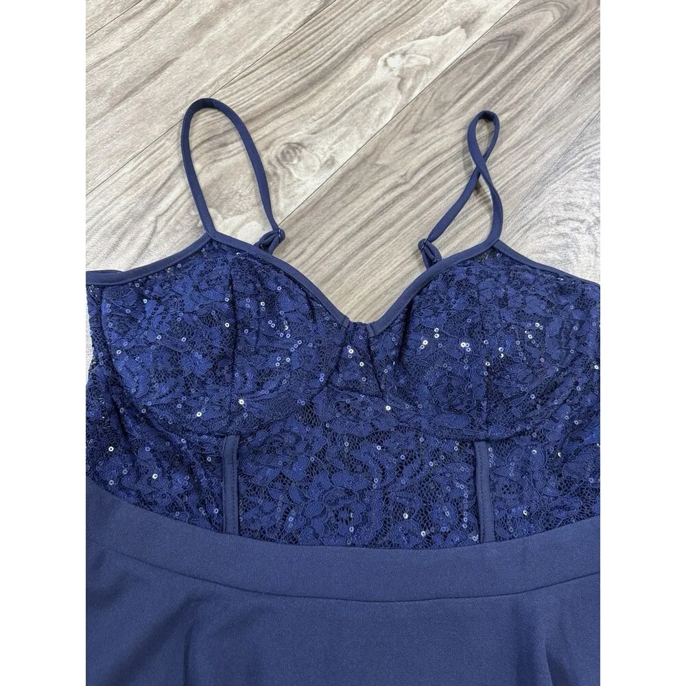 CITY STUDIO Womens Navy Illusion Bodice Bra Cups Short Dress Juniors 15/16 Blue Size undefined - Image 7