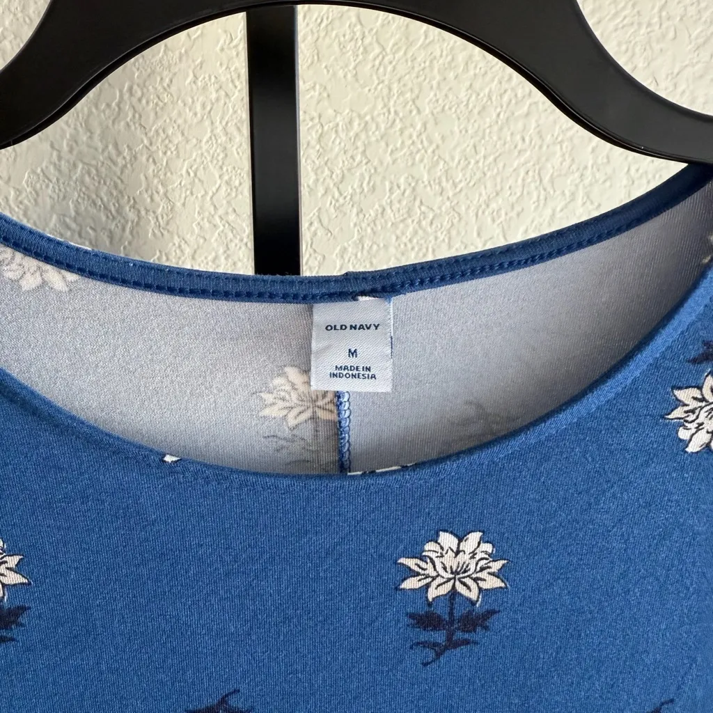 Old Navy Dress Blue Floral Long Sleeve Swing Everyday Dress Medium Stretch Knit - Image 7