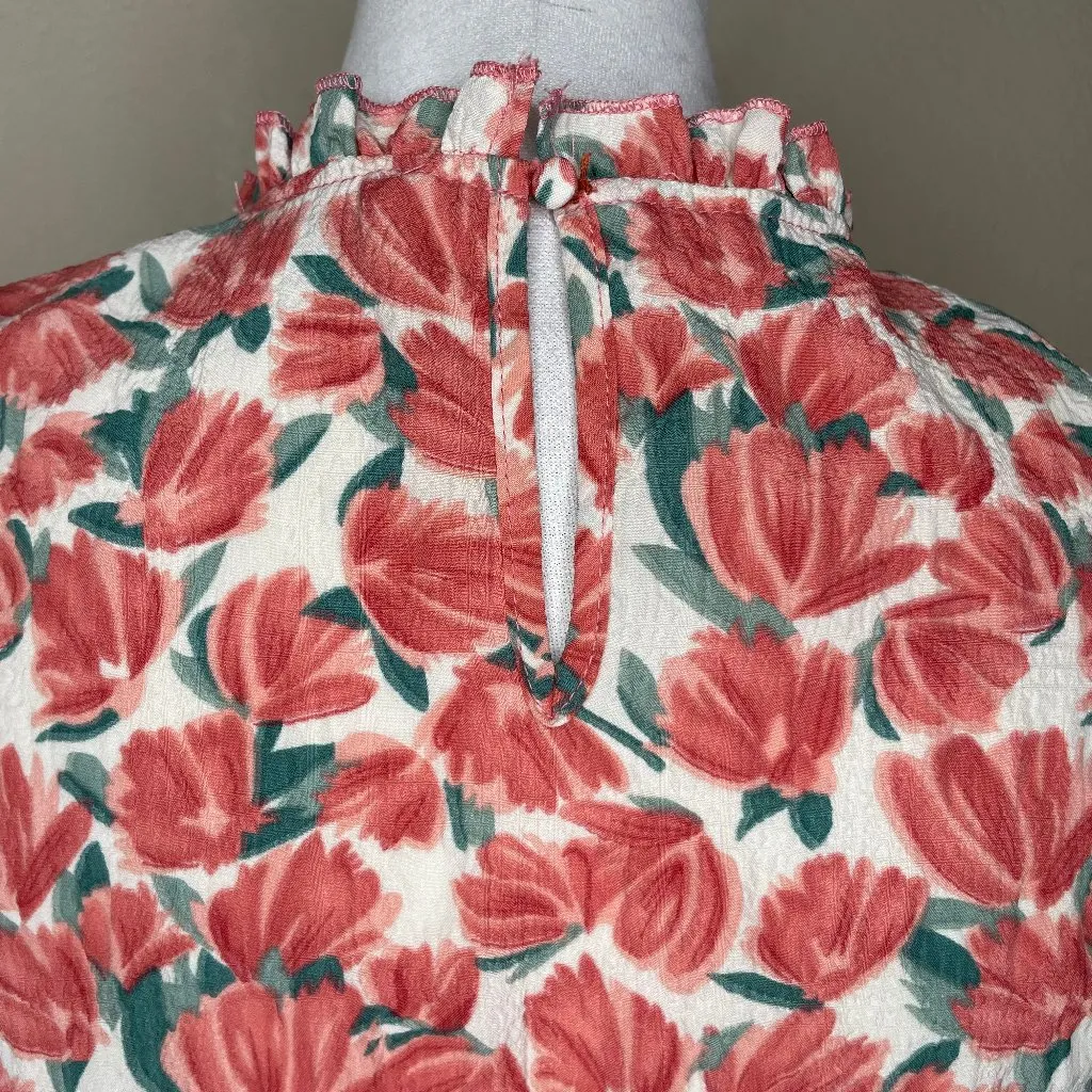 Hayden Los Angeles Women Floral Smocked Top Ruffle Mid Dress Small Romantic Boho Red - Image 4