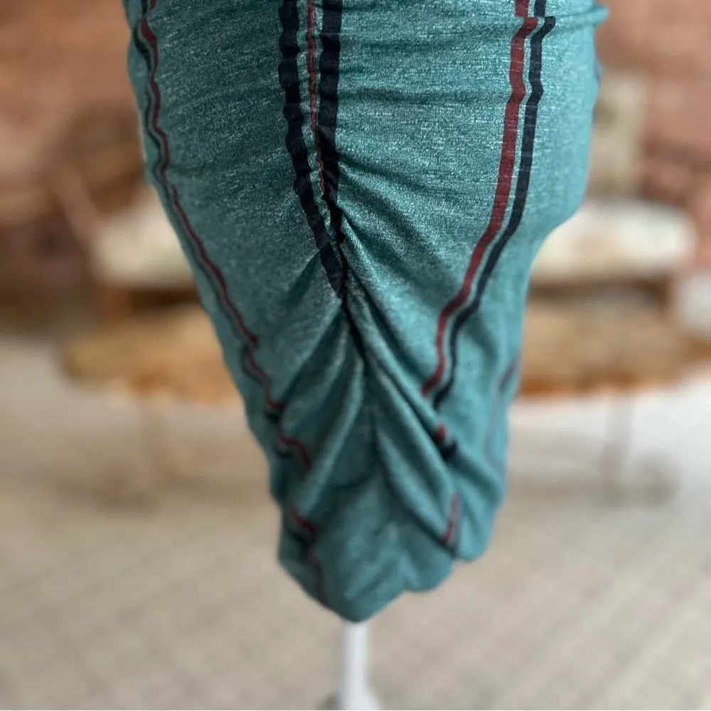 Sundry Dress Ruched Bodycon Teal Striped Mini Knit Sleeveless S Casual V-Neck - Image 8