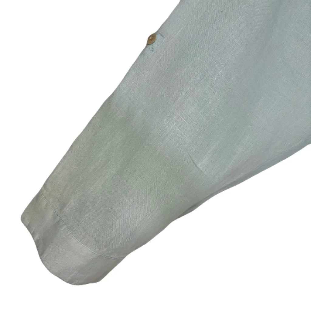 J Jill Love Linen Classic Button Up Shirt Roll Tab Sleeve Lagenlook Sz 3X Green - Image 5