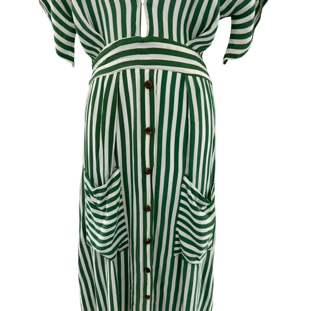 Faithful the Brand‎ Milan MIDI Dress green & white stripe size US 6 Medium - Image 2