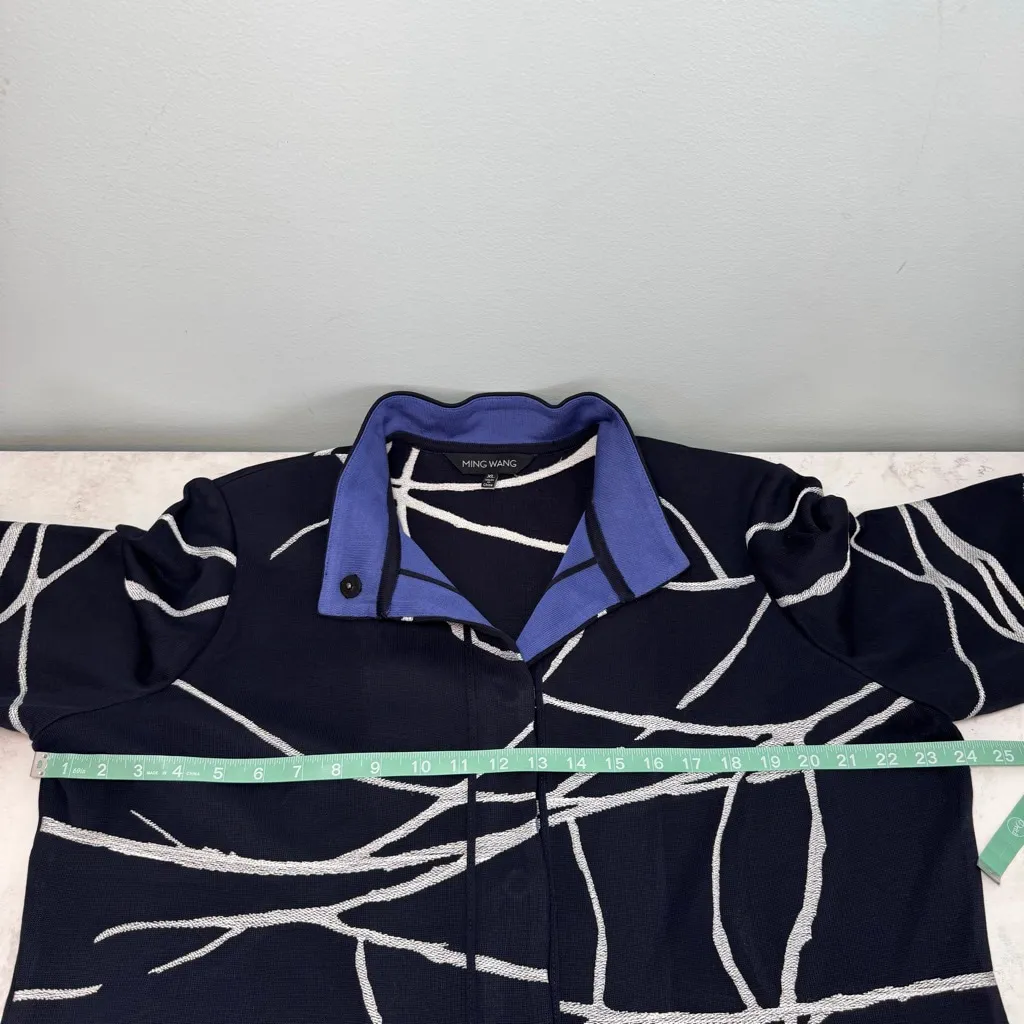 Ming Wang Navy Blue White Blazer Jacket Sweater Cardigan XL - Image 6