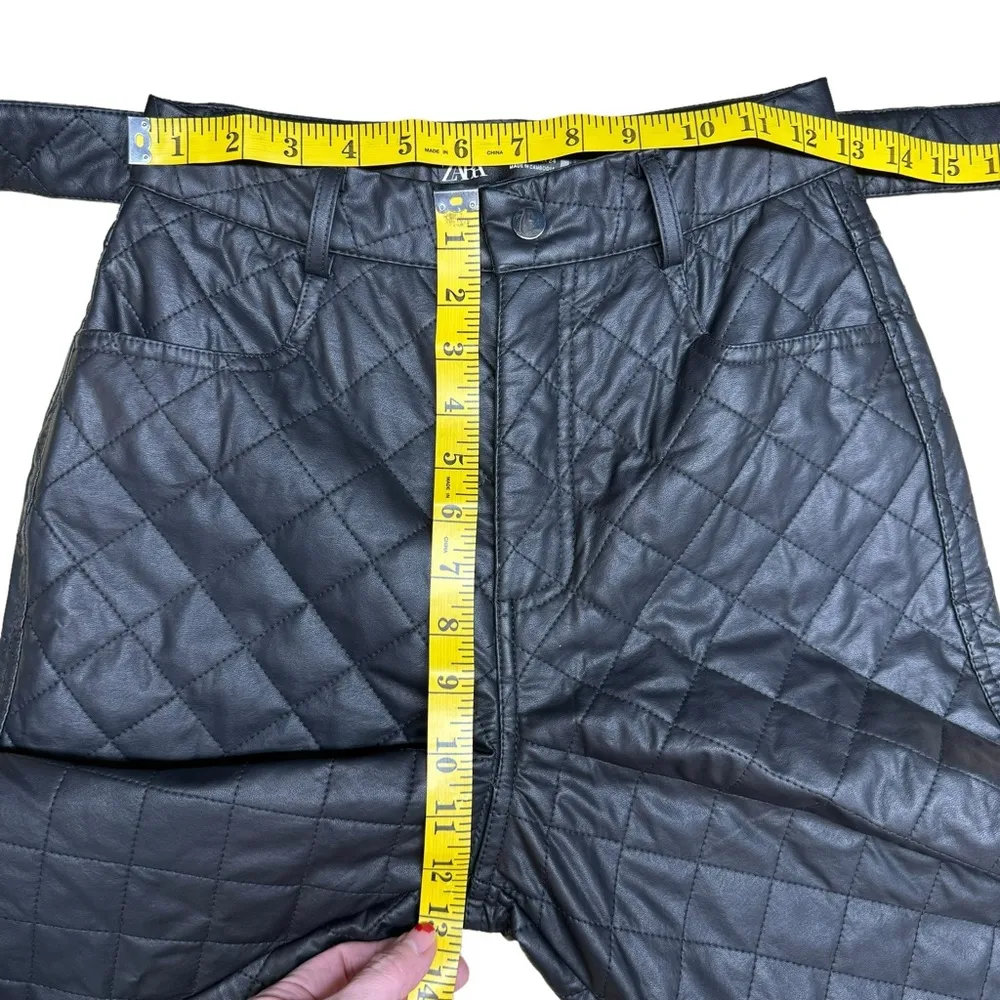 Zara Faux Leather Belted High Waist Pants Trousers 4387/223 XS Black Straight - Image 13