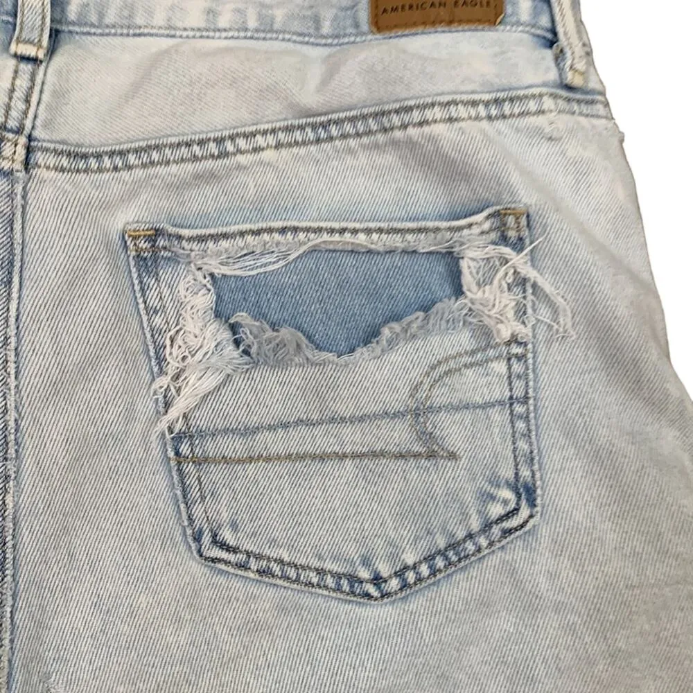 American Eagle Mom Ripped/Distressed Light Wash Cutoff Jean Shorts - Image 6