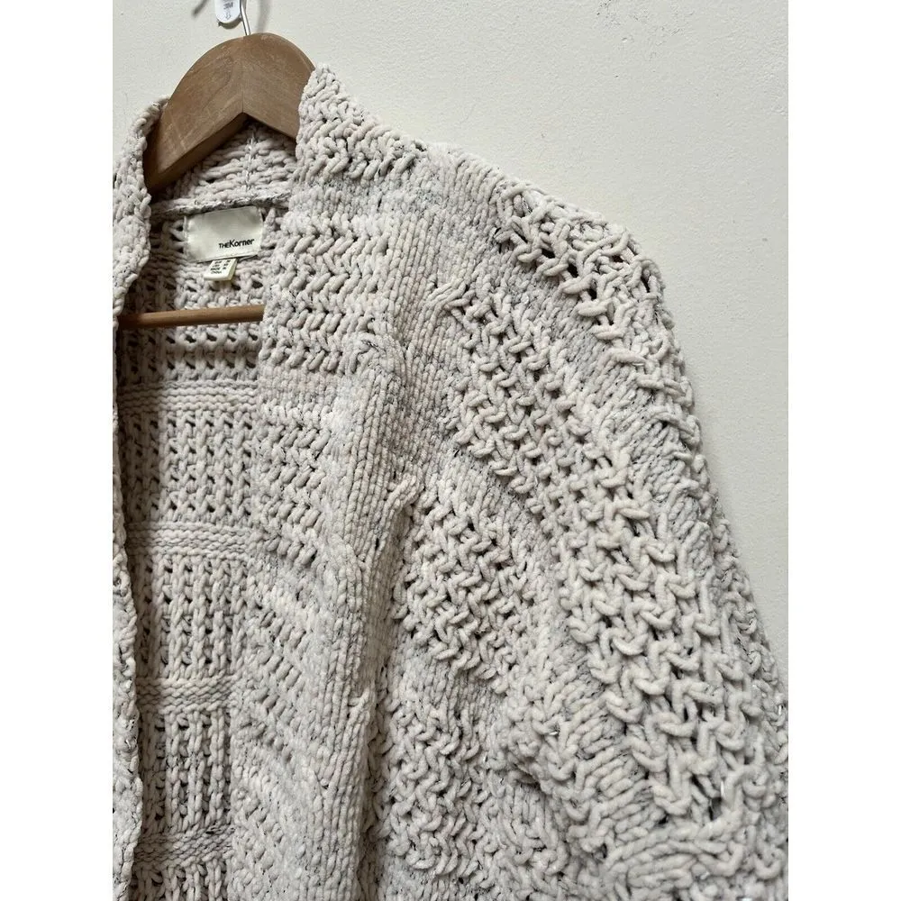 The Korner Open Knit Open Front Pockets Oversized Soft Longline Cardigan Size XS Tan - Image 5