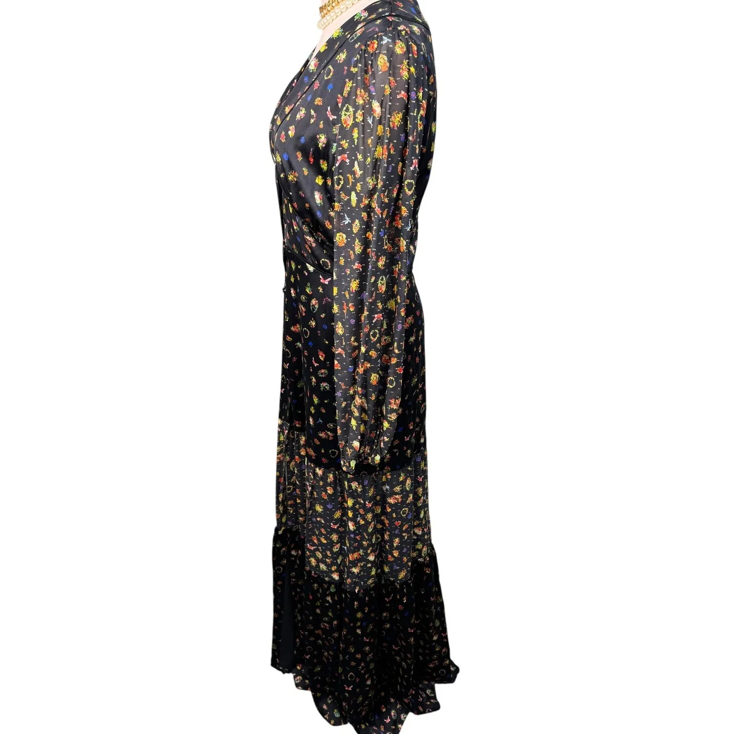 Cynthia Rowley Caroline Tiered Maxi Dress ditsy floral silk black size 8 medium - Image 10