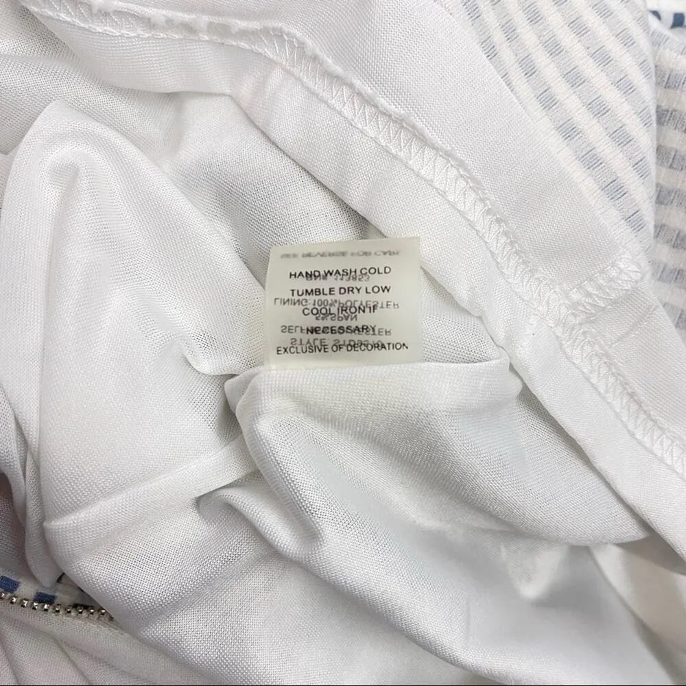 Sleeveless Skater Mini Dress Textured Check Print Blue White Spring Summer Small - Image 9