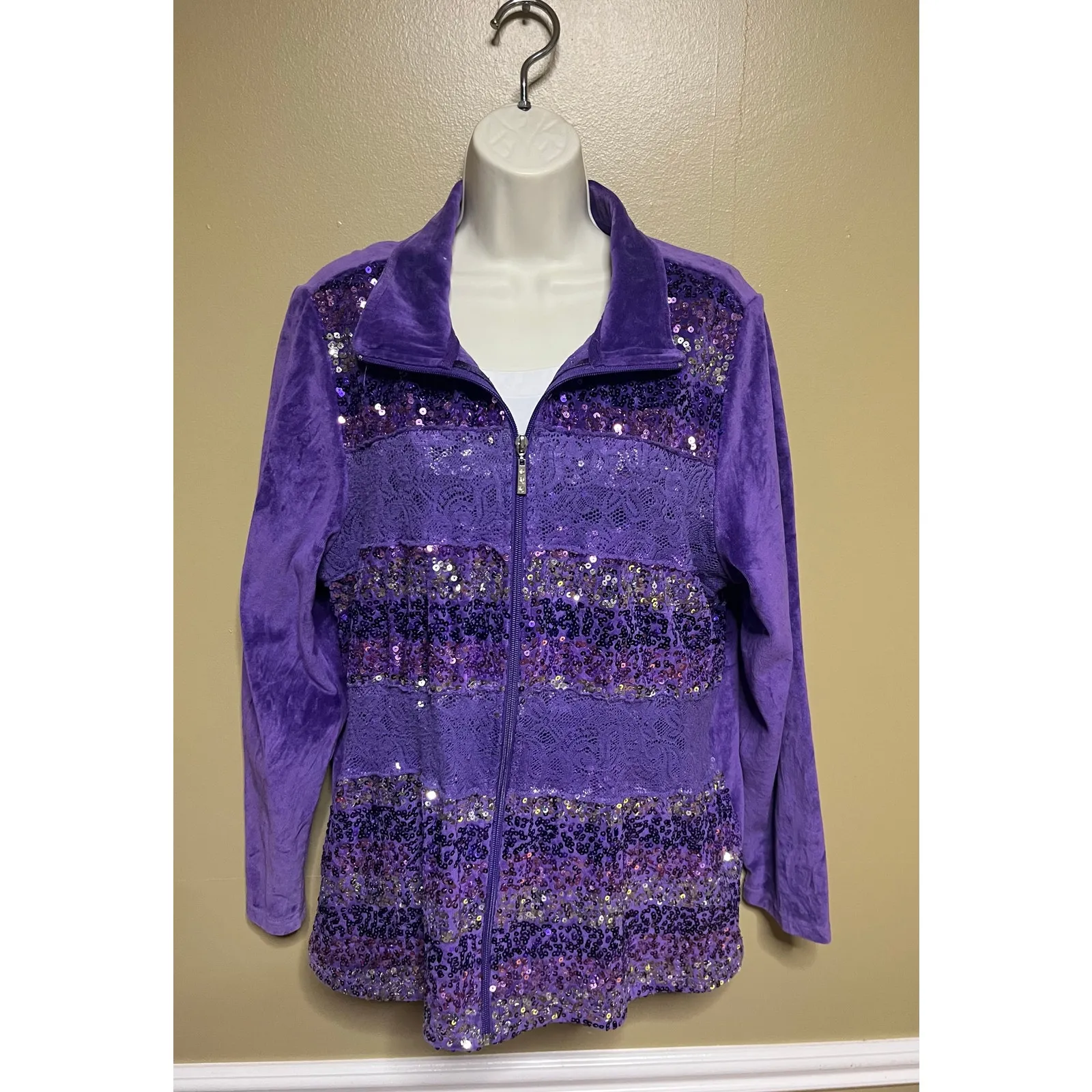 Quacker Factory Purple Velour Striped Sequin jacket - Image 2