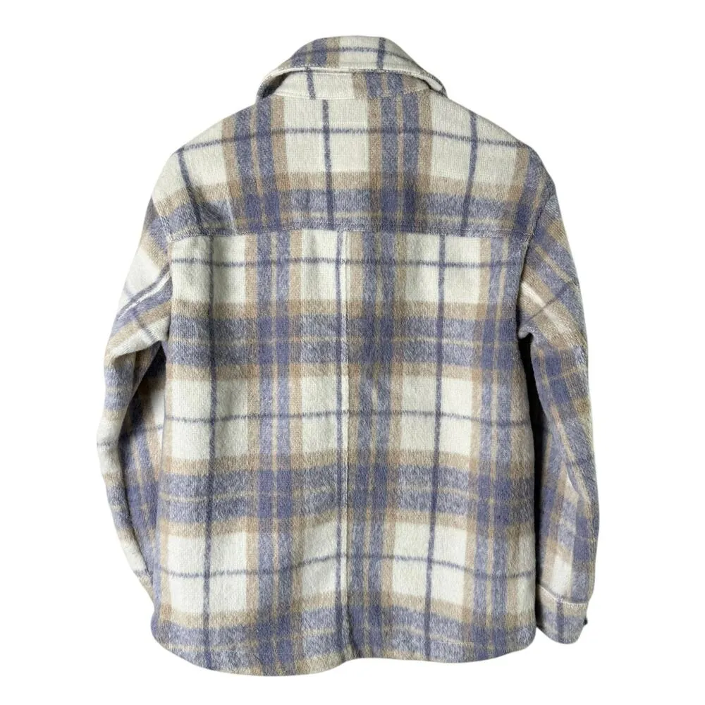 AVEC LES FILLES Plaid Shacket Fleece Jacket in Lavender Purple‎ & Cream, Small - Image 12