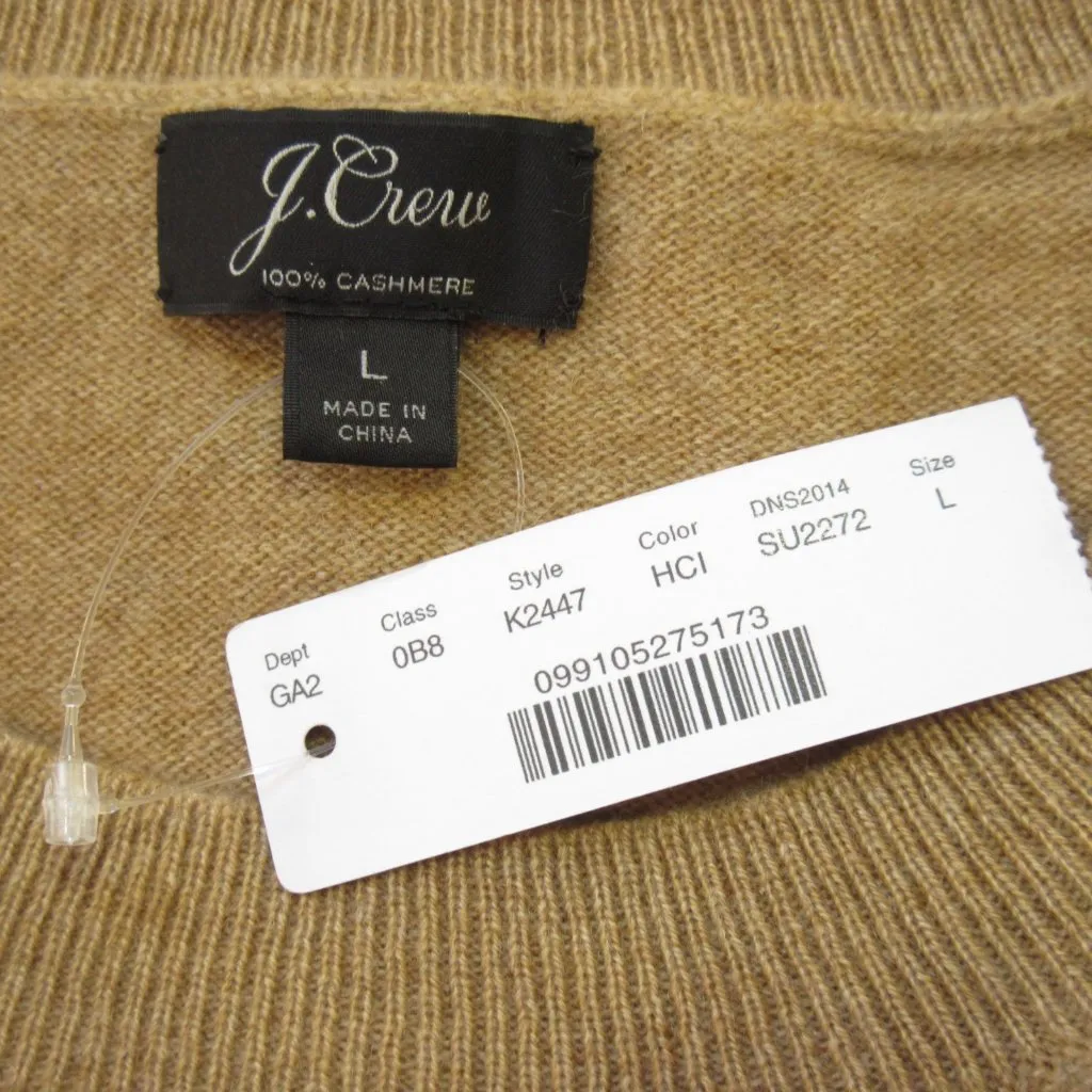 NWT J.Crew Long-sleeve Everyday Cashmere Crewneck in Camel Cherries Sweater L - Image 6