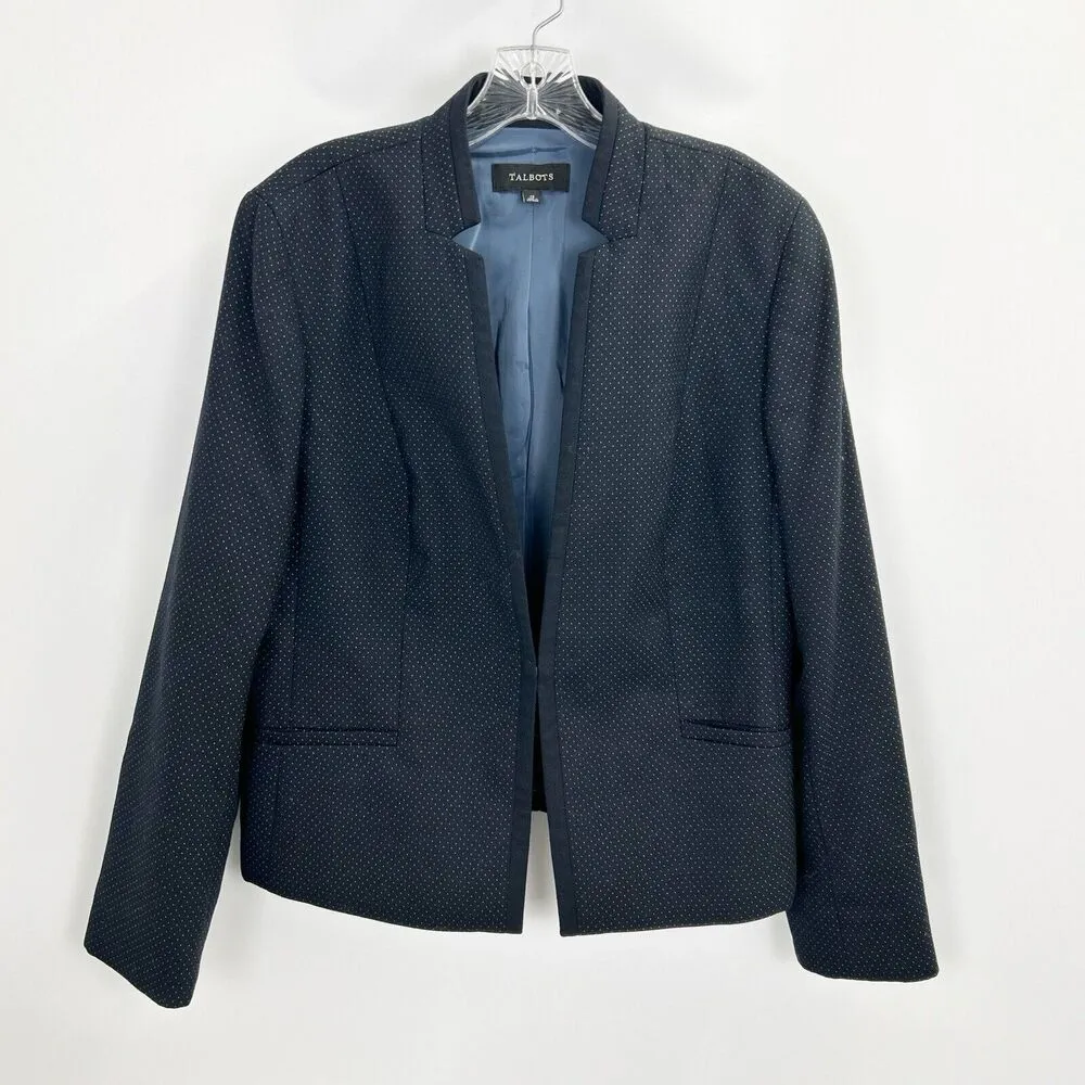 Talbots Blazer Navy Blue Wool Blend Polka Dot Jacket Blazer Size 12 - Image 2