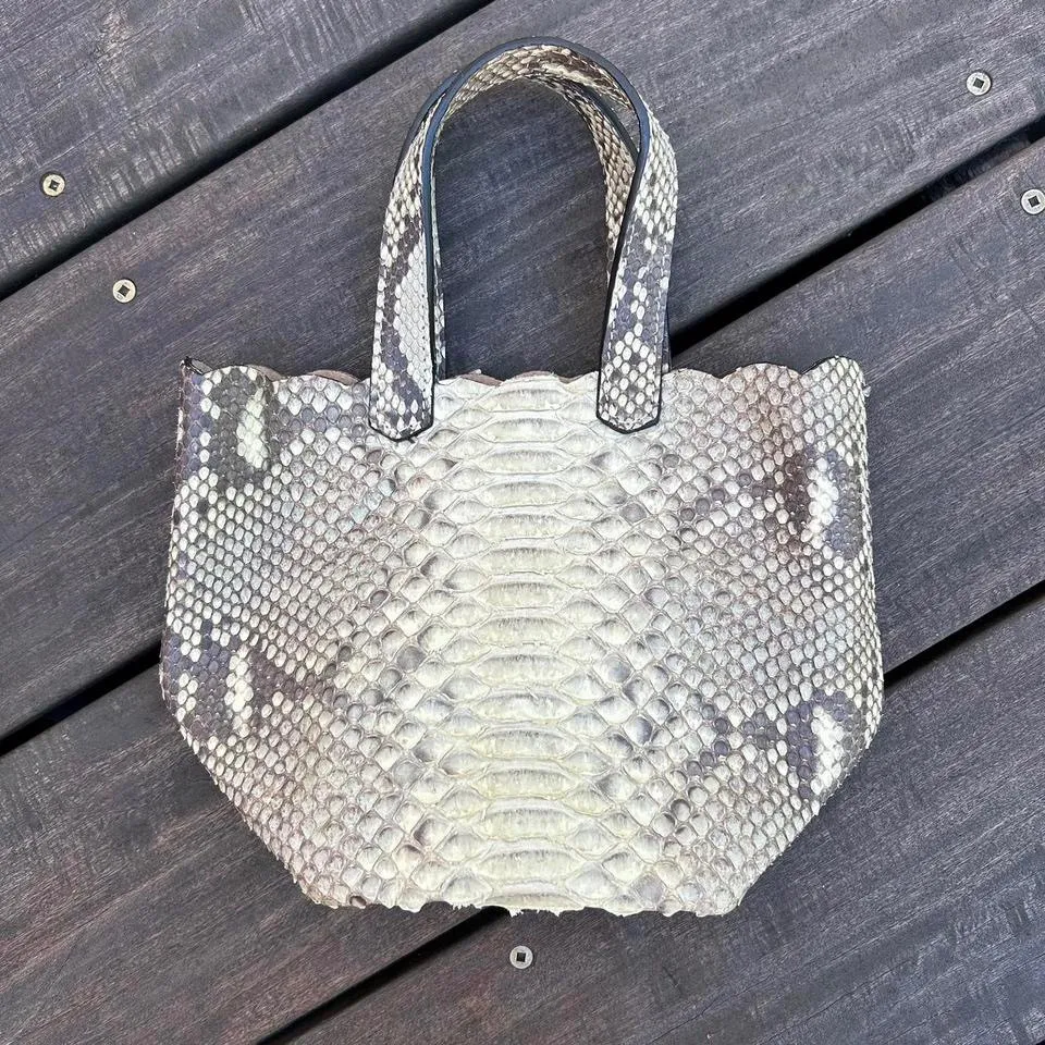 Authentic Beige/Grey Genuine Python Snakeskin Laurent Effel Mini Bag Purse Italy Gray - Image 3