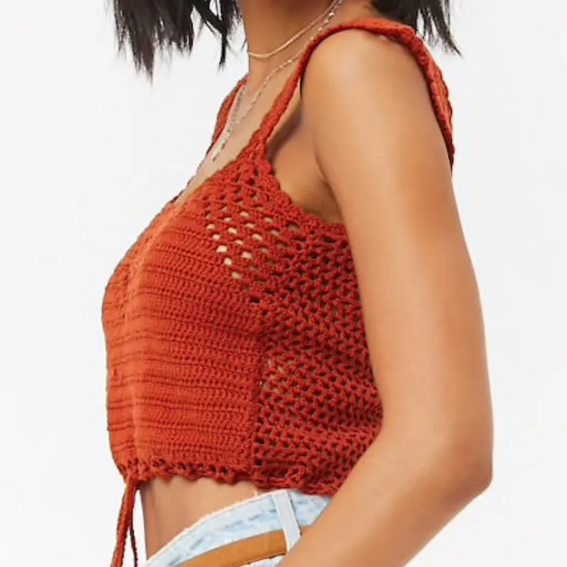 Red Crochet crop top with drawstring Size Small - Image 4