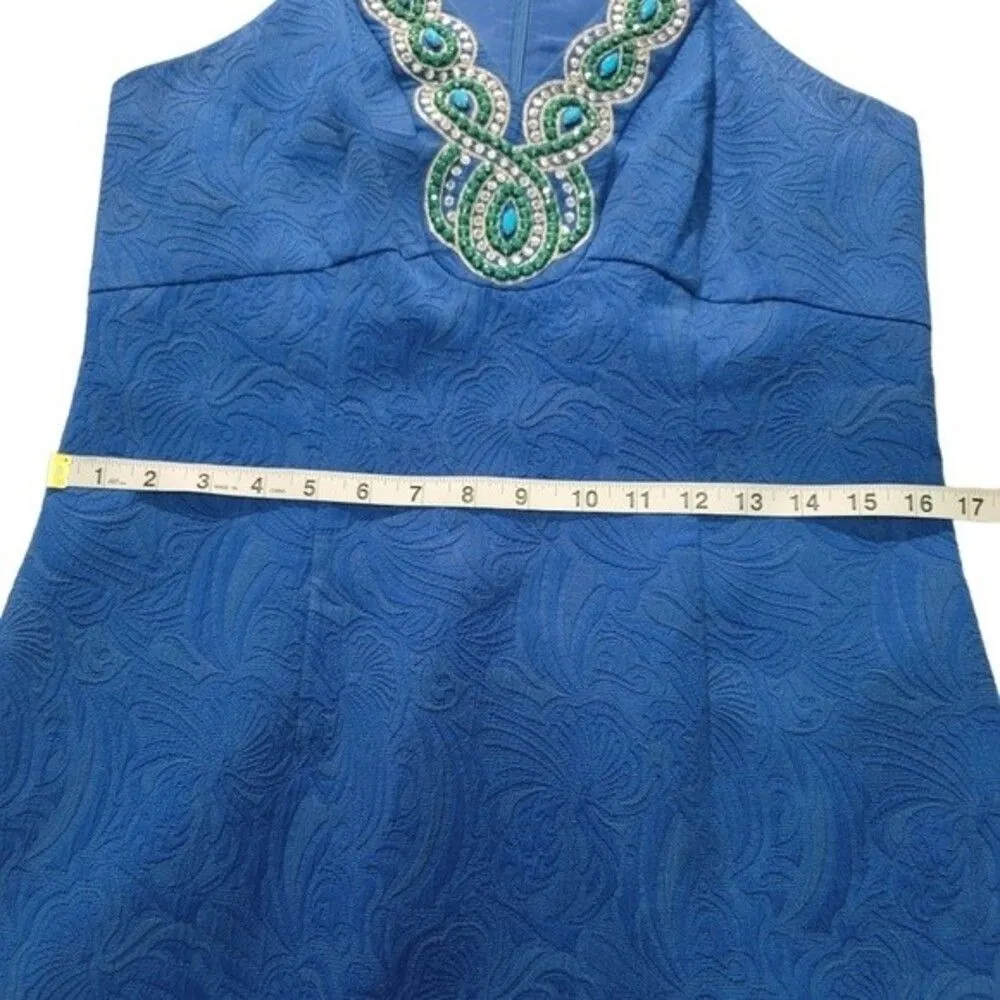 𝅺Laundry By Shelli Segal Jacquard Jewel Embellished Sheath Dress Sz 10 - Image 9