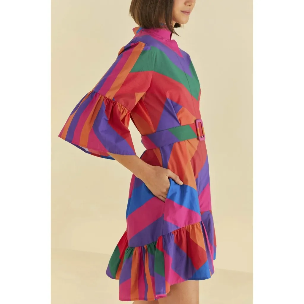 NWT Farm Rio Amanda Stripes Mini in Rainbow Stripe Cotton Shirt Dress L - Image 8