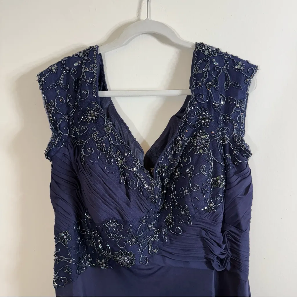 Montage by Mon Cheri Navy Blue Beaded Maxi Dress Formal Gown Size 20W - Image 3