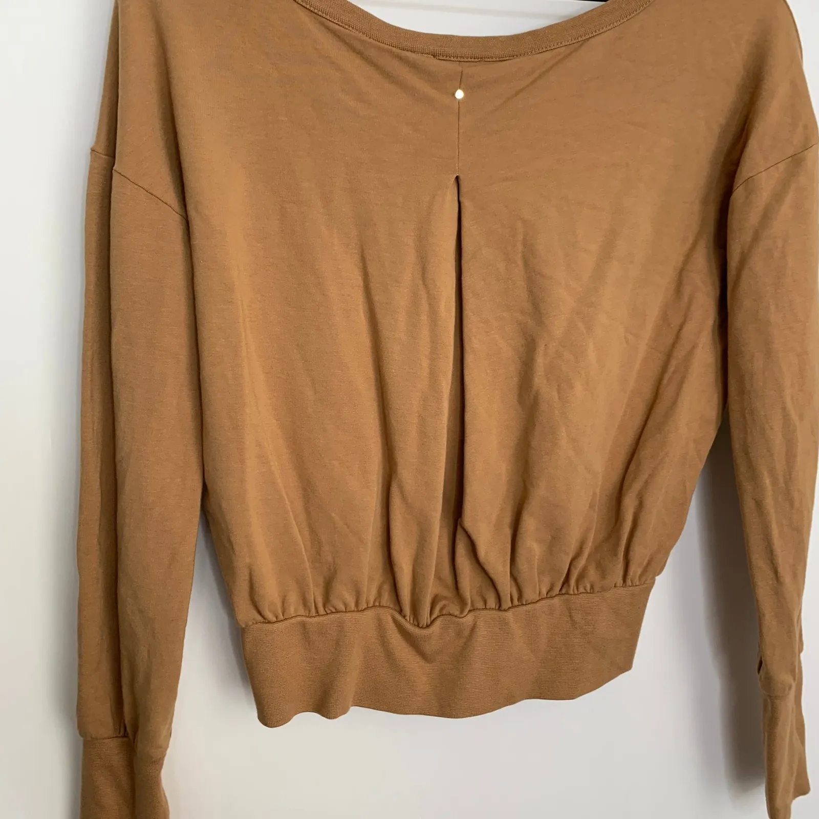 Cuyana French Terry Boatneck Cinched Waist Relaxed Sweatshirt Camel Brown XS - Image 5