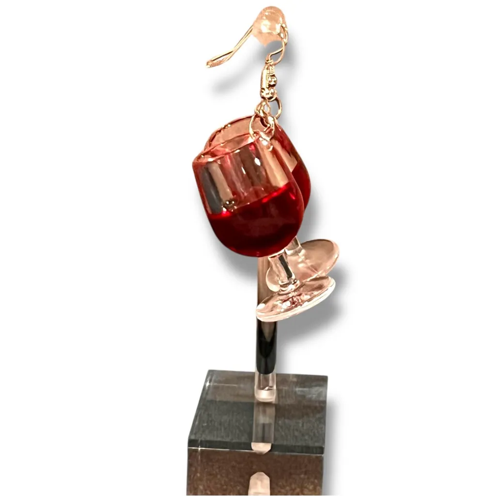 Wine Glass Earrings, Party Earrings, Alcohol Earrings Gift Costume Accessory Red - Image 3