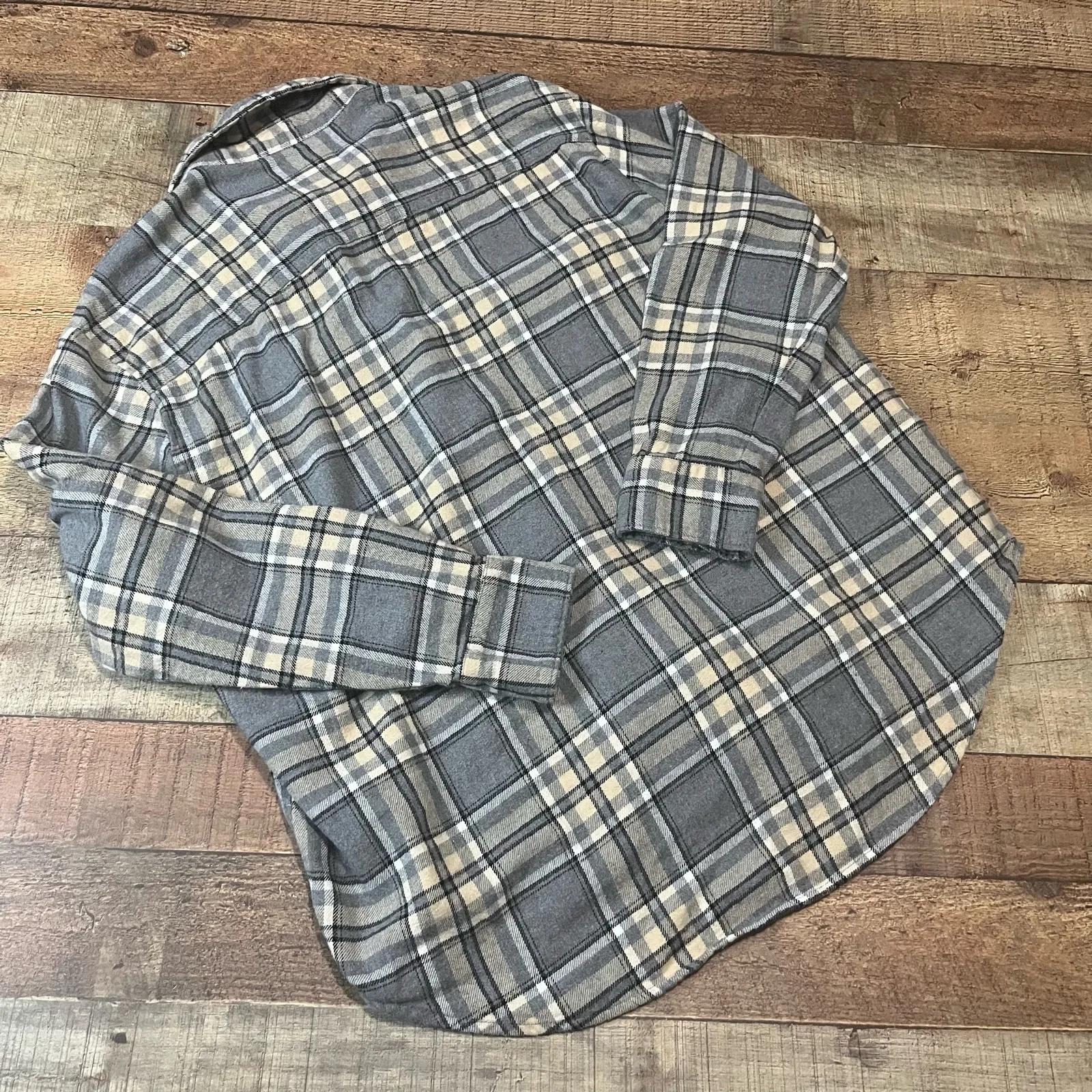 Old Navy Womens Plaid 100% Cotton Boyfriend Shirt Button Down Tunic Sz M Flannel - Image 3