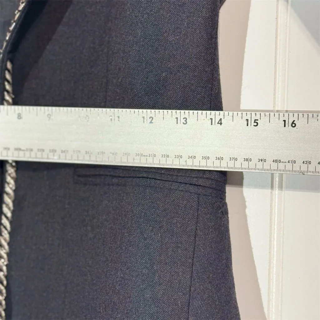 Elizabeth and James Black Wool Blazer 2 Officecore Luxe Embellished Cuffs Trim - Image 7