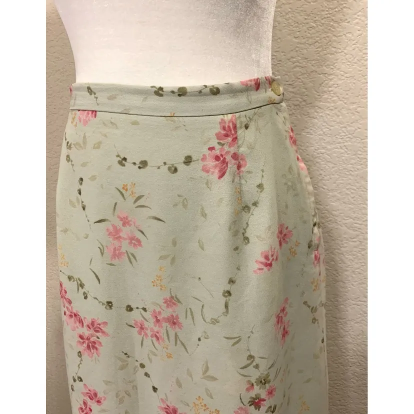 Villager Vintage 90s Green Floral Maxi Slit Skirt  - Image 5