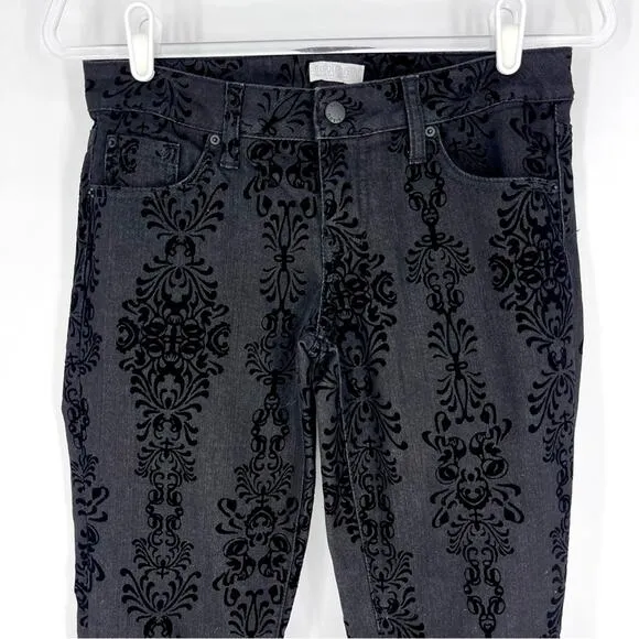 Bisou Bisou Michele Bohbot Black Flocked Skinny Jeans Size 4 - Image 1