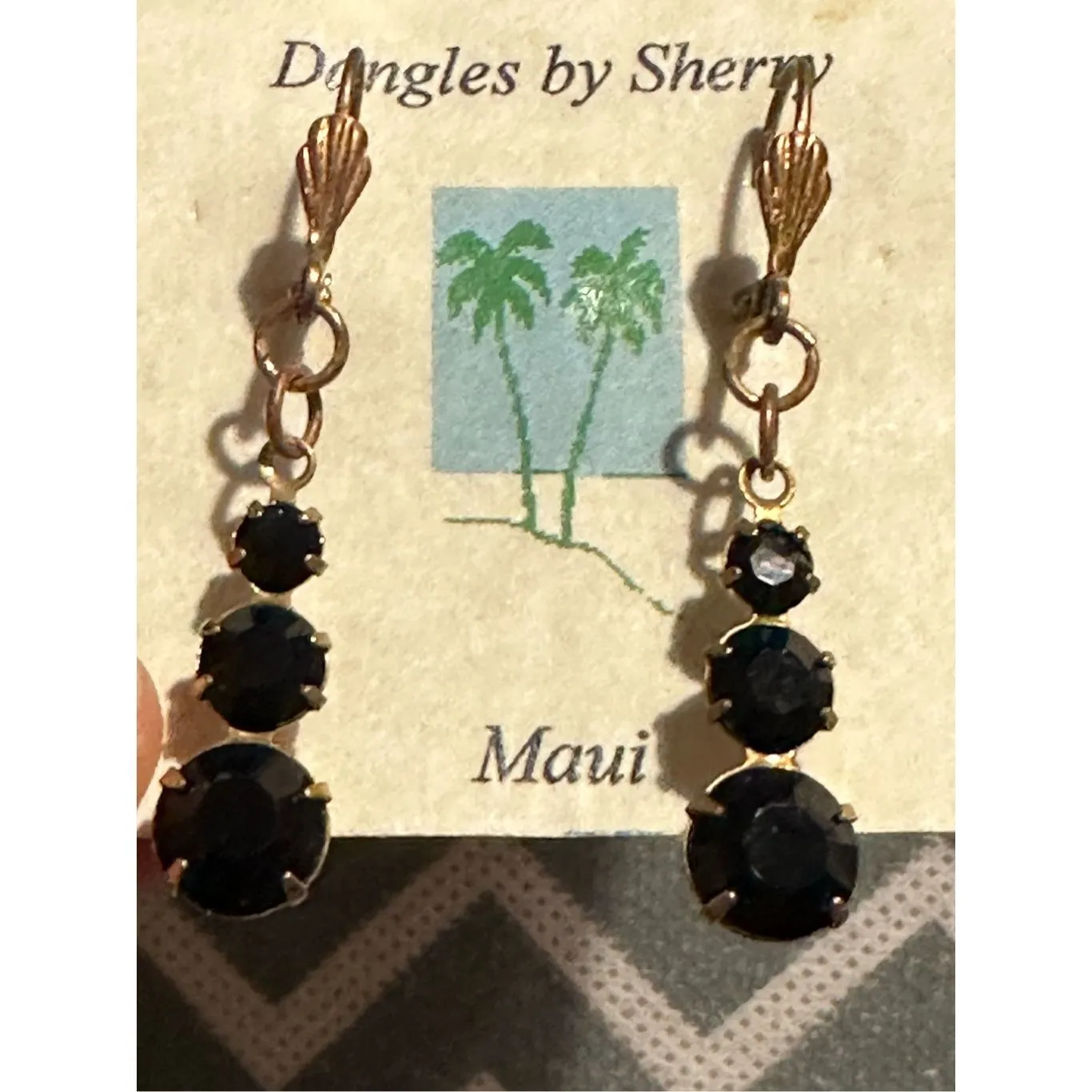 244. Austrian Crystal Jet black Gold Plated Surgical steel NWT - Image 2