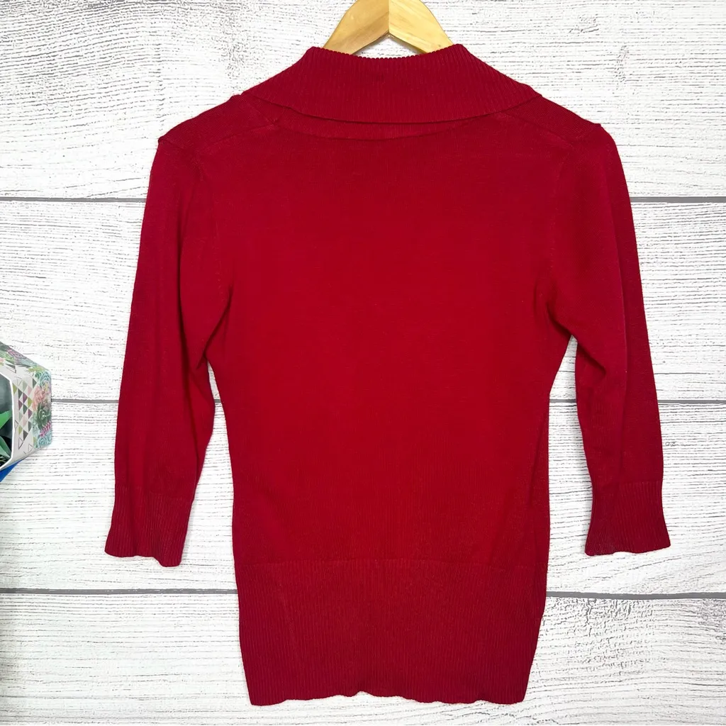 BCX Red Wrap Cross Front Sweater Top Size Large Holiday Christmas Valentines Day - Image 7