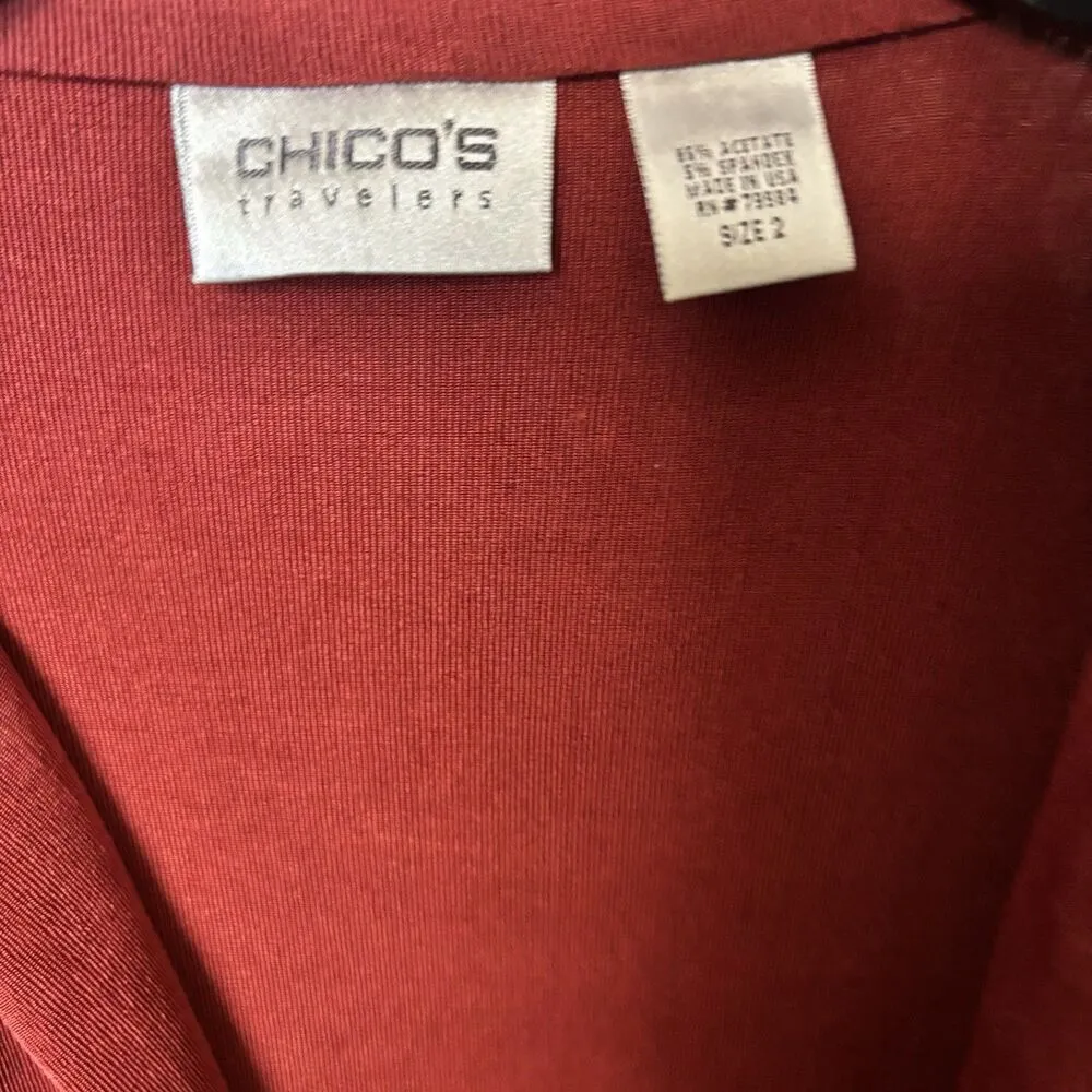 Chicos Travelers Cardigan Womens Large 2 Orange Slinky Acetate Stretch Sweater - Image 7