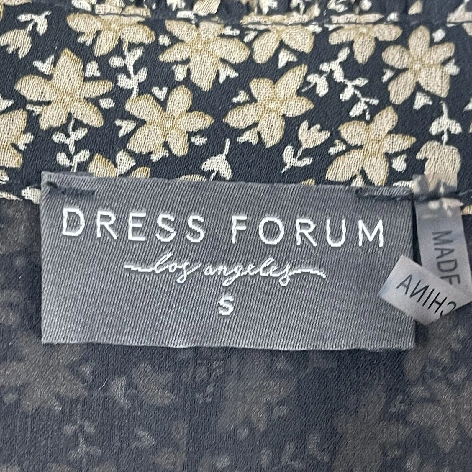 Dress Forum Dress Small Black Cream Floral Baby Doll Ruffle Peasant Boho Hippie‎ - Image 3