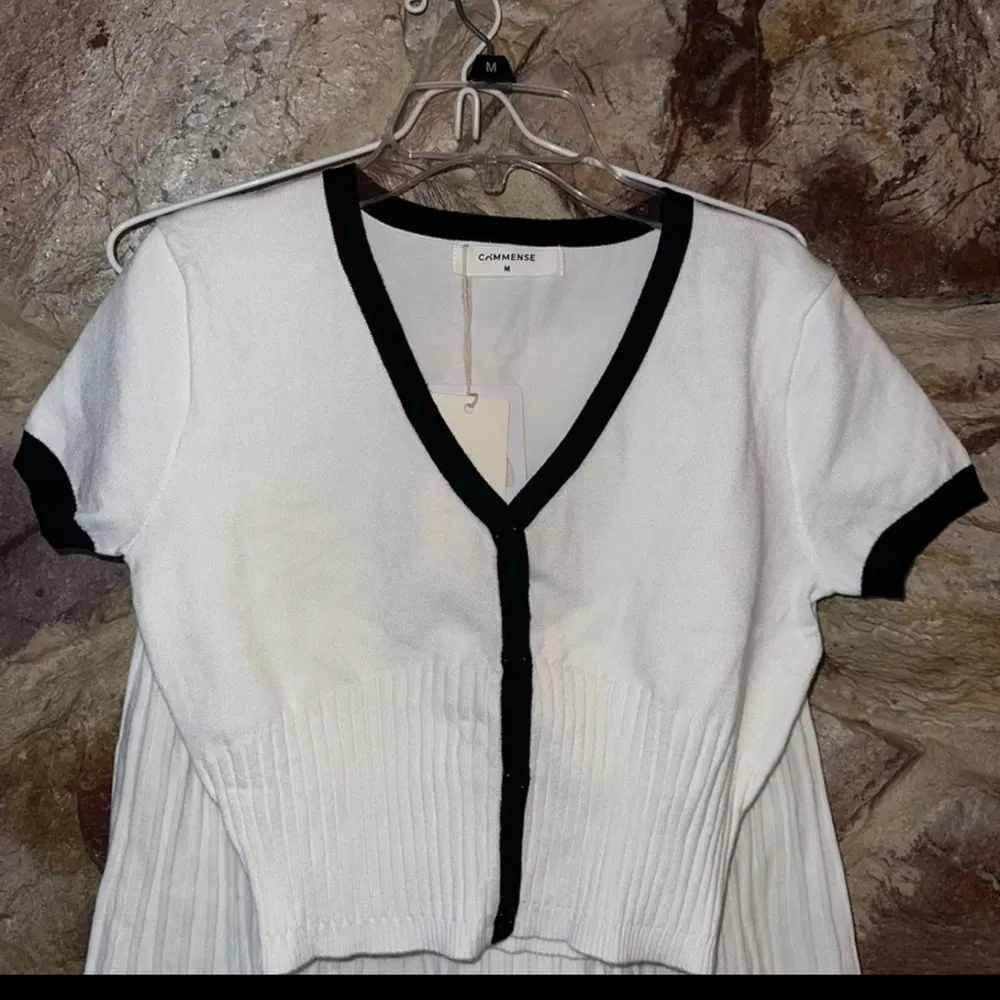 Commense Minimalism Contrast Trim Sweater Skirt Set size XL White - Image 4