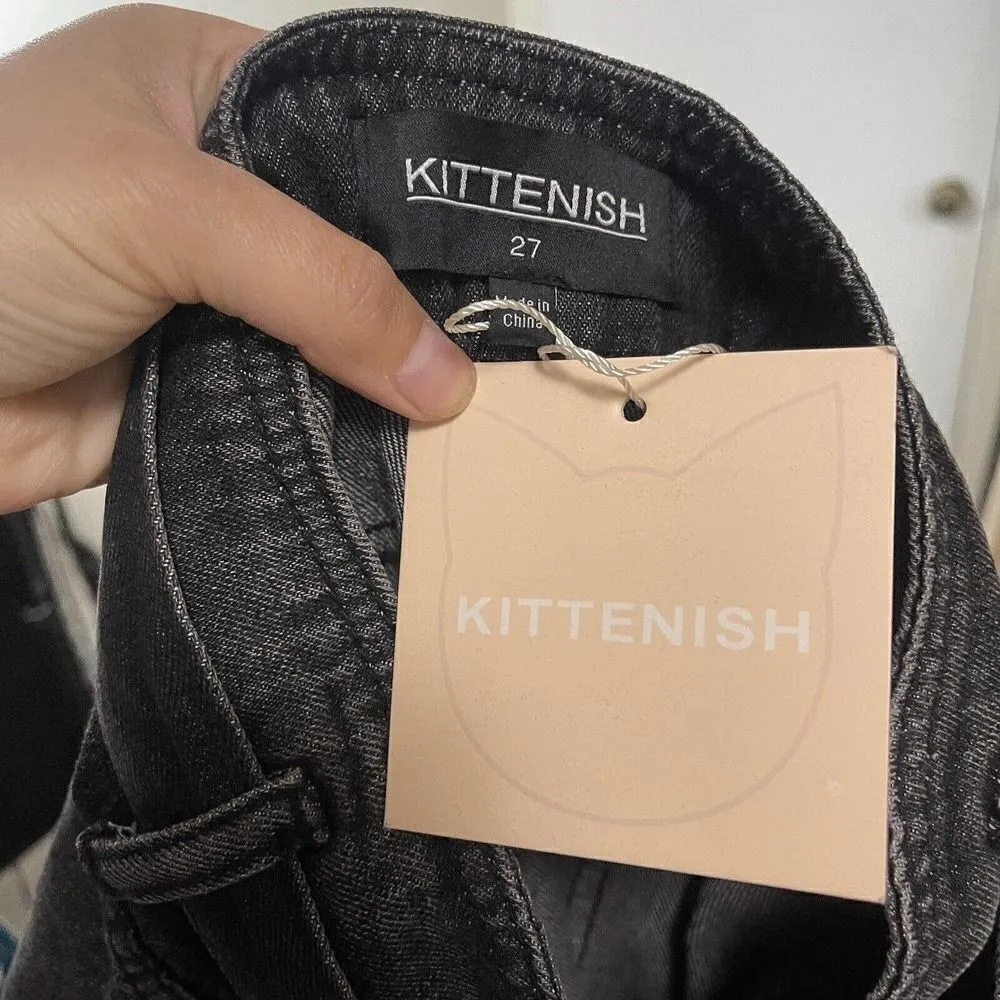 NWT Kittenish Black Wash High waist Straight leg Belted denim Jeans size US 27 - Image 6