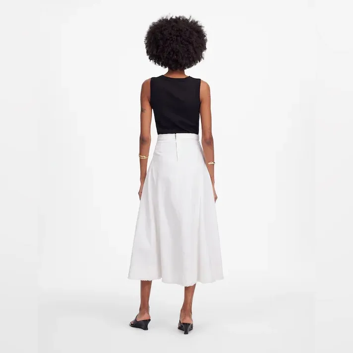 Madewell Fluted Midi Skirt in Tile White Denim Raw Hem NWT Size 25‎ (US 0) - Image 11