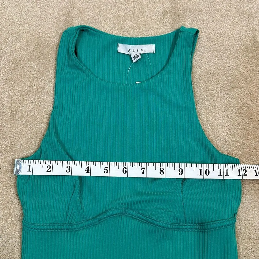 Gaze Stretch Green Ribbed Sleeveless Mini Lined Dress Women Size XS - Image 3