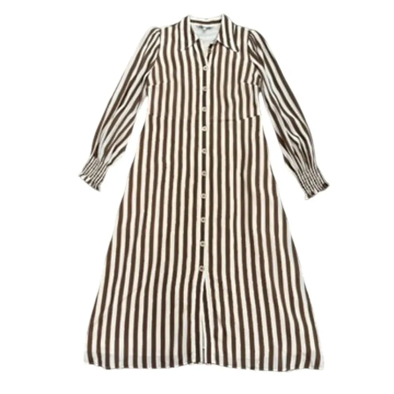 L.K. Bennett Emelia Shirt Dress in Brown/Cream, Size US 6 - Image 4