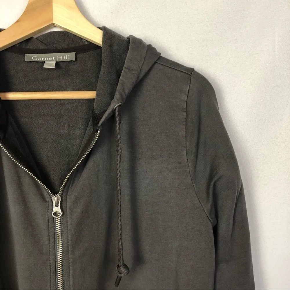 Garnet Hill Dark Gray Asymmetrical Hem Full Zip Hoodie M - Image 4