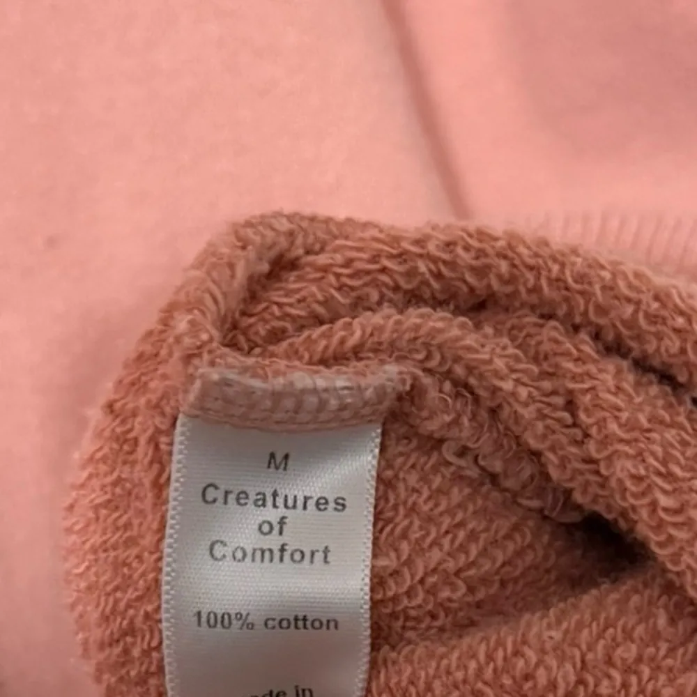 CREATURES OF COMFORT Salmon Pink Fleece Cotton Hoodie Sweatshirt Pullover Top Size M - Image 6