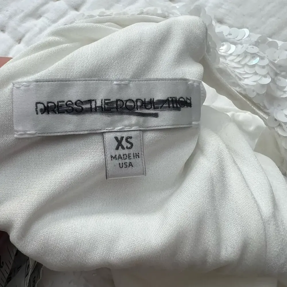 DRESS‎ THE POPULATION White Sequin Bodycon Mini Dress size XS - Image 3