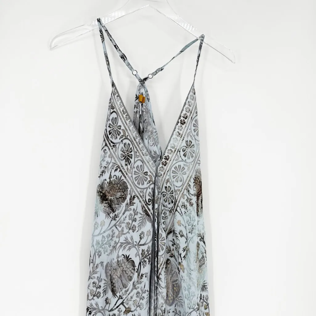 O.P.C Vintage Silk Blend Handkerchief Hem Midi Dress L Blue Size L - Image 3