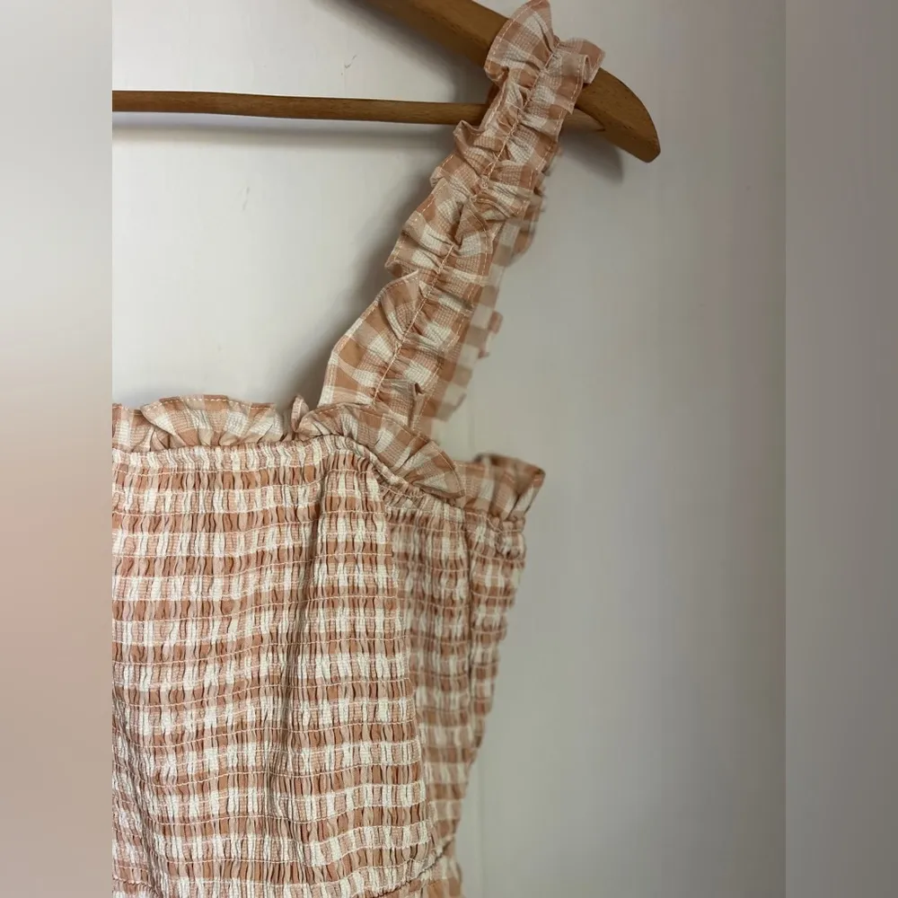 Mable Tan Gingham Check Ruffle Skirt Sundress Sz L Girly Picnic Coastal Cowgirl Size L - Image 5
